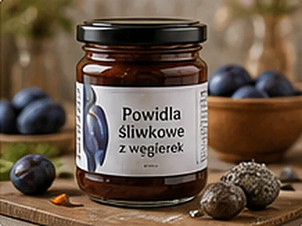 Słoik powideł śliwkowych z węgierek obok śliwek